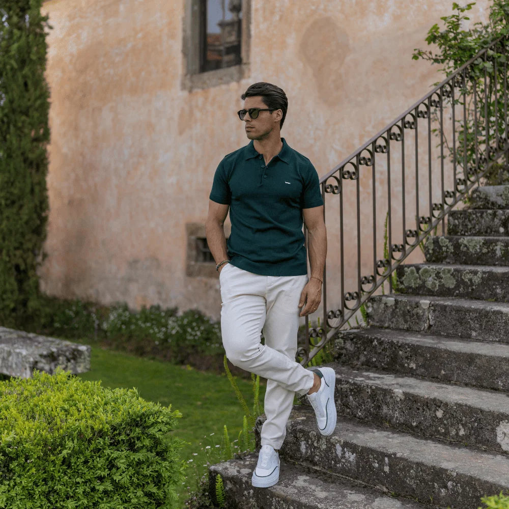 POLO TRICOT LISO COM BOTÕES VERDE ESCURO ZOLF