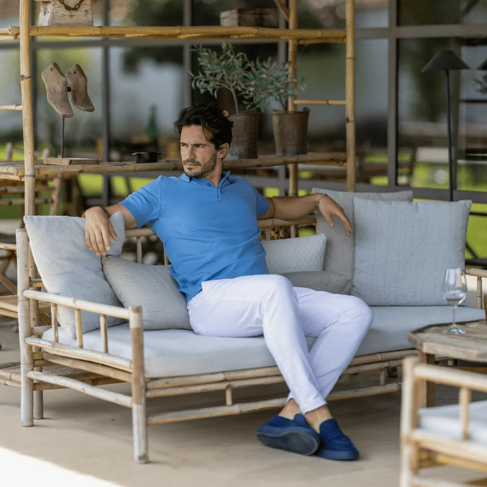 POLO TRICOT LISO COM BOTÕES AZUL CLARO ZOLF