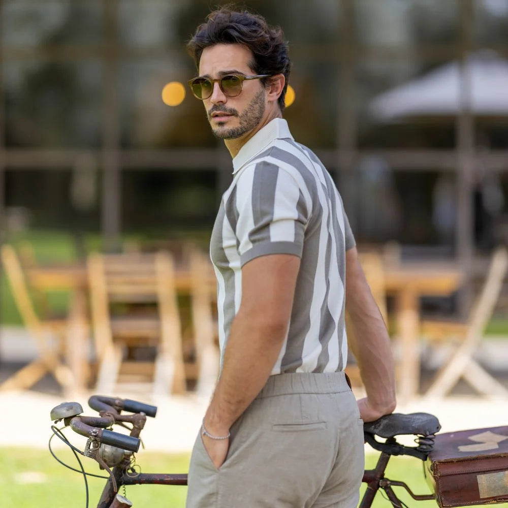 POLO TRICOT COM RISCA E FECHO TAUPE ZOLF