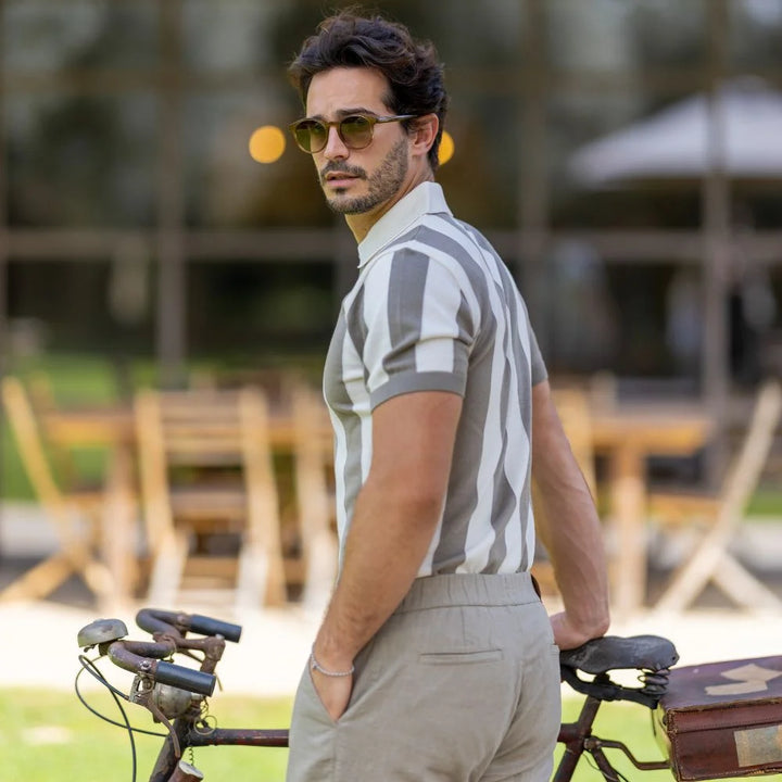 POLO TRICOT COM RISCA E FECHO TAUPE ZOLF