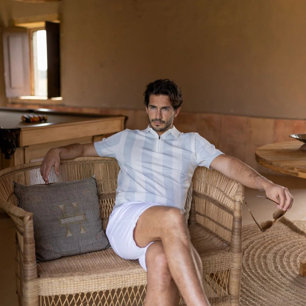 POLO TRICOT COM RISCA E FECHO AZUL CLARO ZOLF