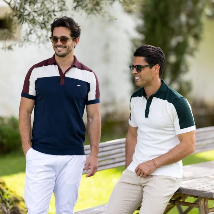 POLO TRICOT TRICOLOR COM BOTÃO AZUL ZOLF