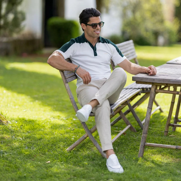 POLO TRICOT TRICOLOR COM BOTÃO BRANCO ZOLF