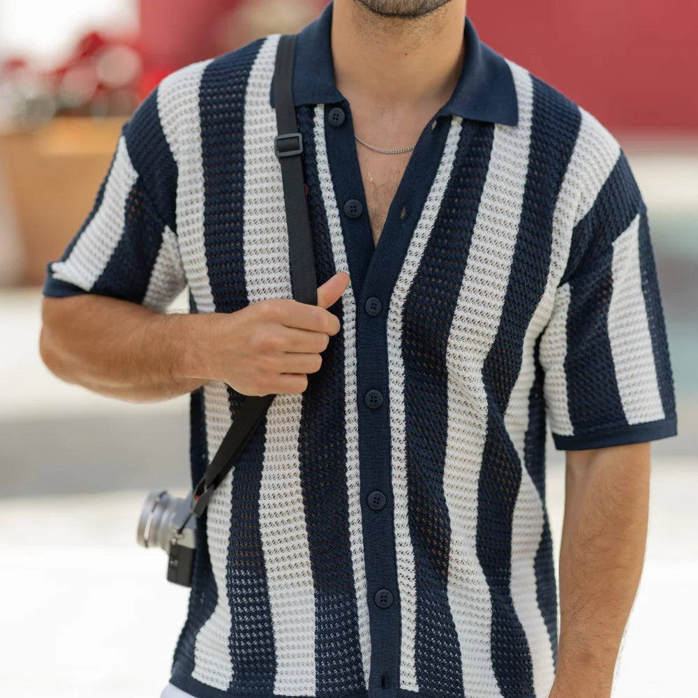 CAMISEIRO PONTO CROCHÊ COM RISCA AZUL ZOLF