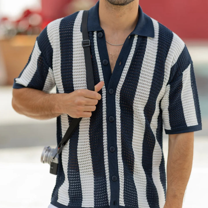 CAMISEIRO PONTO CROCHÊ COM RISCA AZUL ZOLF
