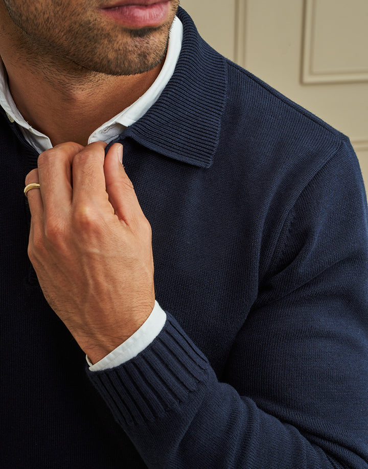 PÓLO TRICOT COM DECOTE EM V AZUL ZOLF