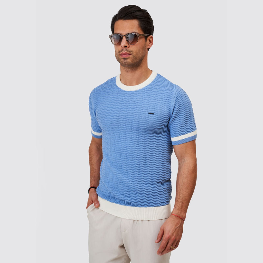 T-SHIRT TRICOT RELEVO BICOLOR AZUL  ZOLF