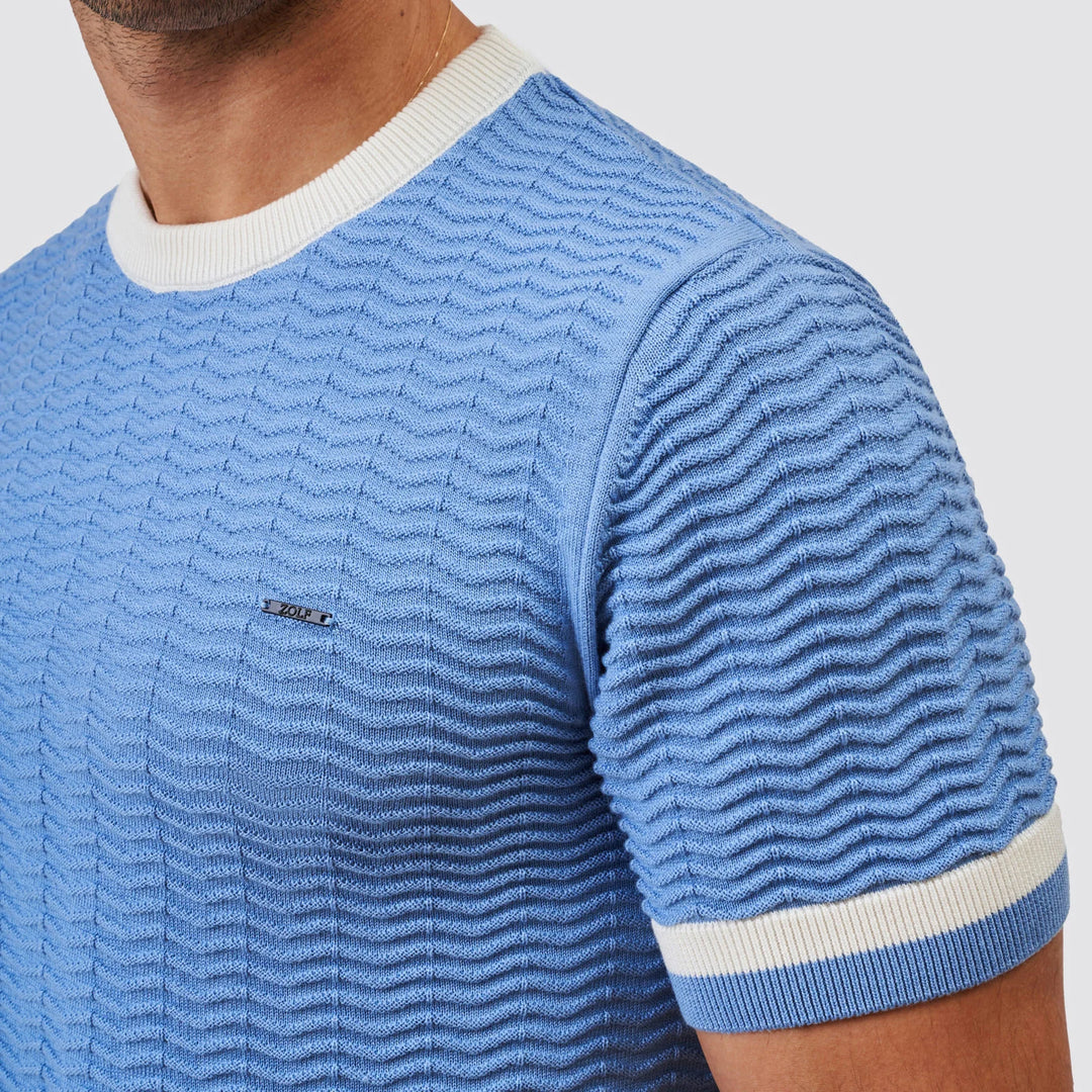 T-SHIRT TRICOT RELEVO BICOLOR AZUL  ZOLF