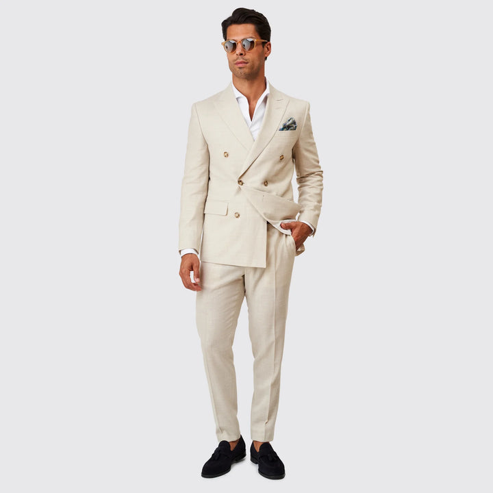 FATO TRESPASSE EM MISTURA DE LINHO BEGE SLIM FIT ZOLF