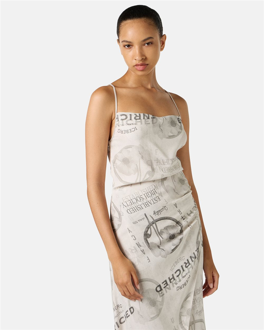 VESTIDO MIDI COM ALÇAS ESTAMPA PADRÃO ICEBERG WOMAN