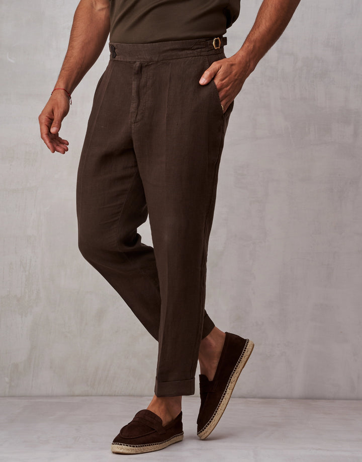 CALÇA DE LINHO CACAU COM FIVELA ZOLF
