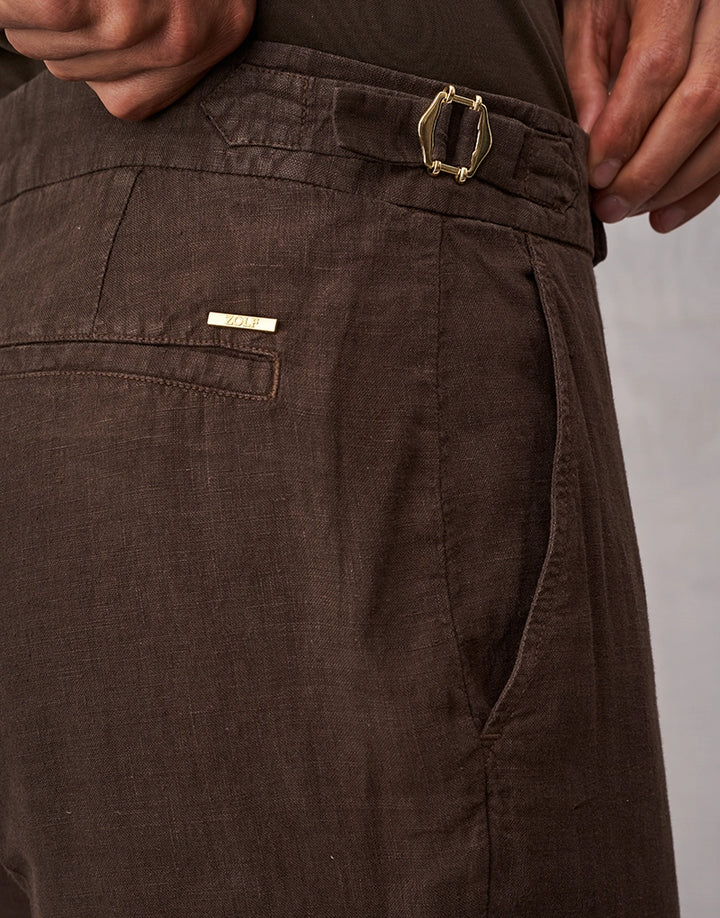 CALÇA DE LINHO CACAU COM FIVELA ZOLF