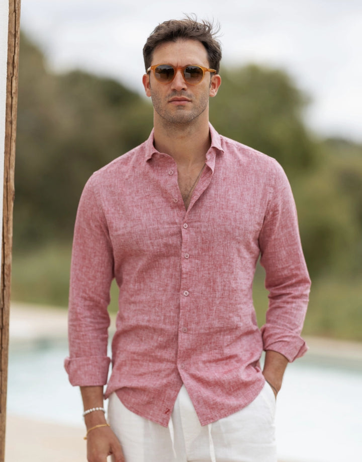 CAMISA DE LINHO GOLA ITALIANA BORGONHA ZOLF
