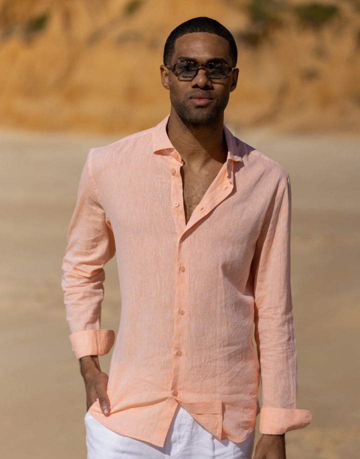 CAMISA DE LINHO GOLA ITALIANA CORAL ZOLF