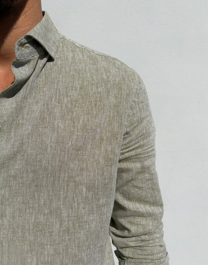 CAMISA DE LINHO GOLA ITALIANA VERDE ZOLF