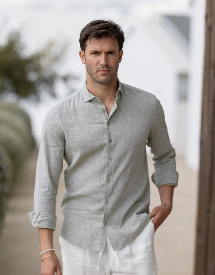 CAMISA DE LINHO GOLA ITALIANA VERDE ZOLF