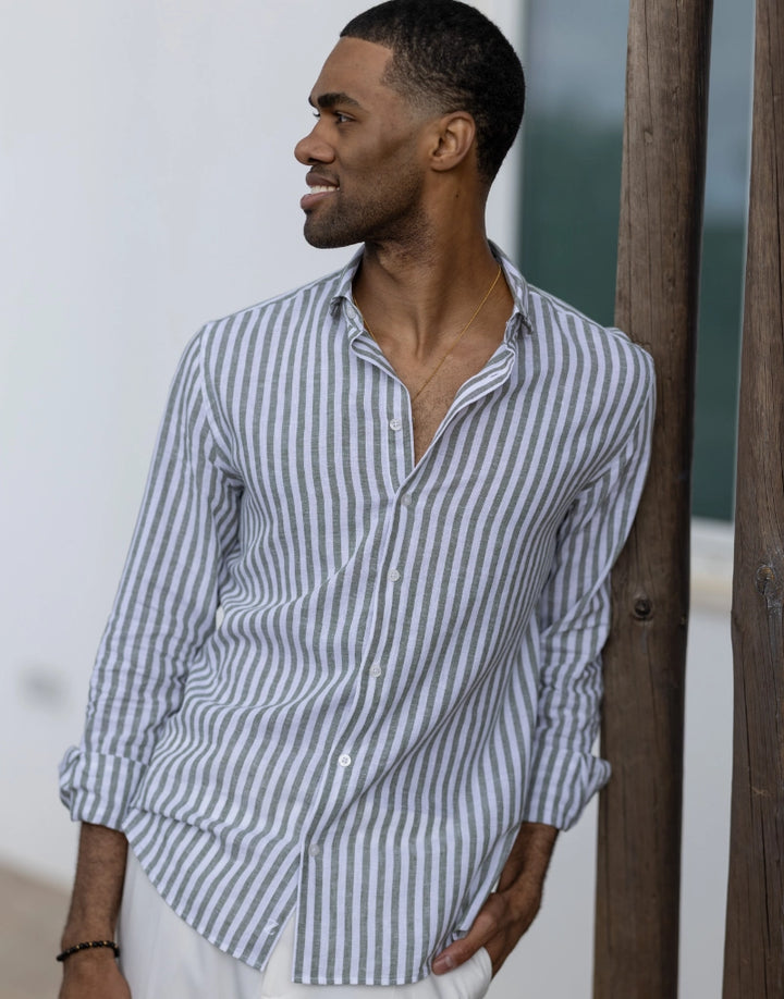 CAMISA GOLA ITALIANA DE LINHO COM RISCA VERDE ZOLF