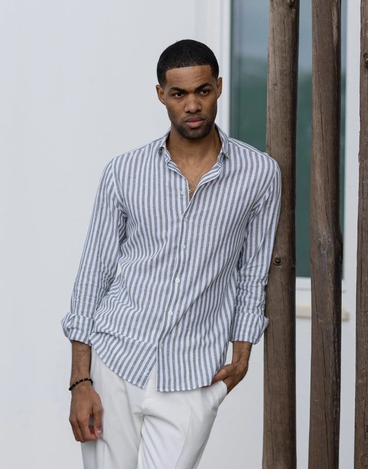 CAMISA GOLA ITALIANA DE LINHO COM RISCA VERDE ZOLF