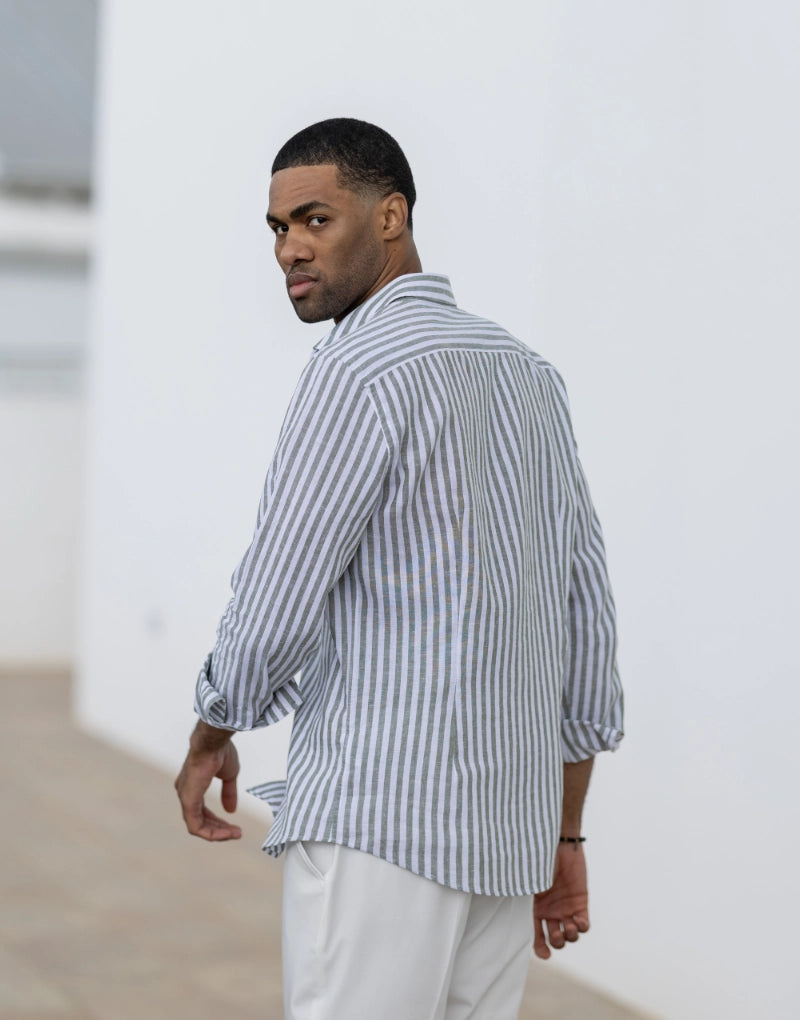 CAMISA GOLA ITALIANA DE LINHO COM RISCA VERDE ZOLF