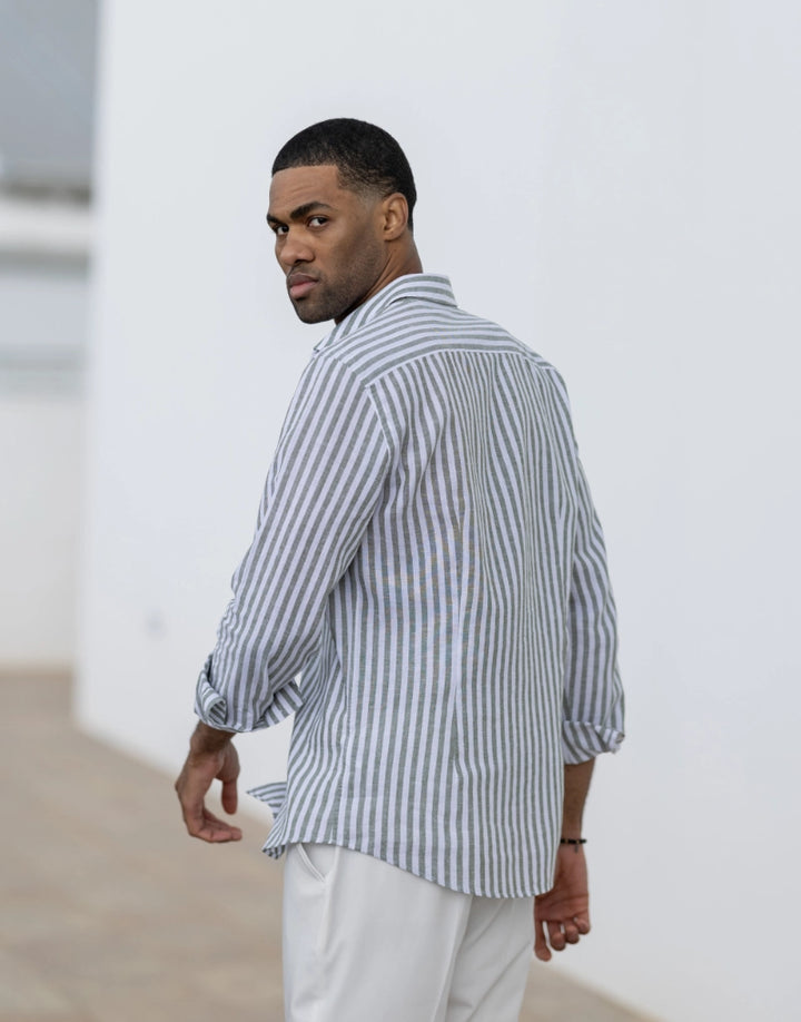 CAMISA GOLA ITALIANA DE LINHO COM RISCA VERDE ZOLF