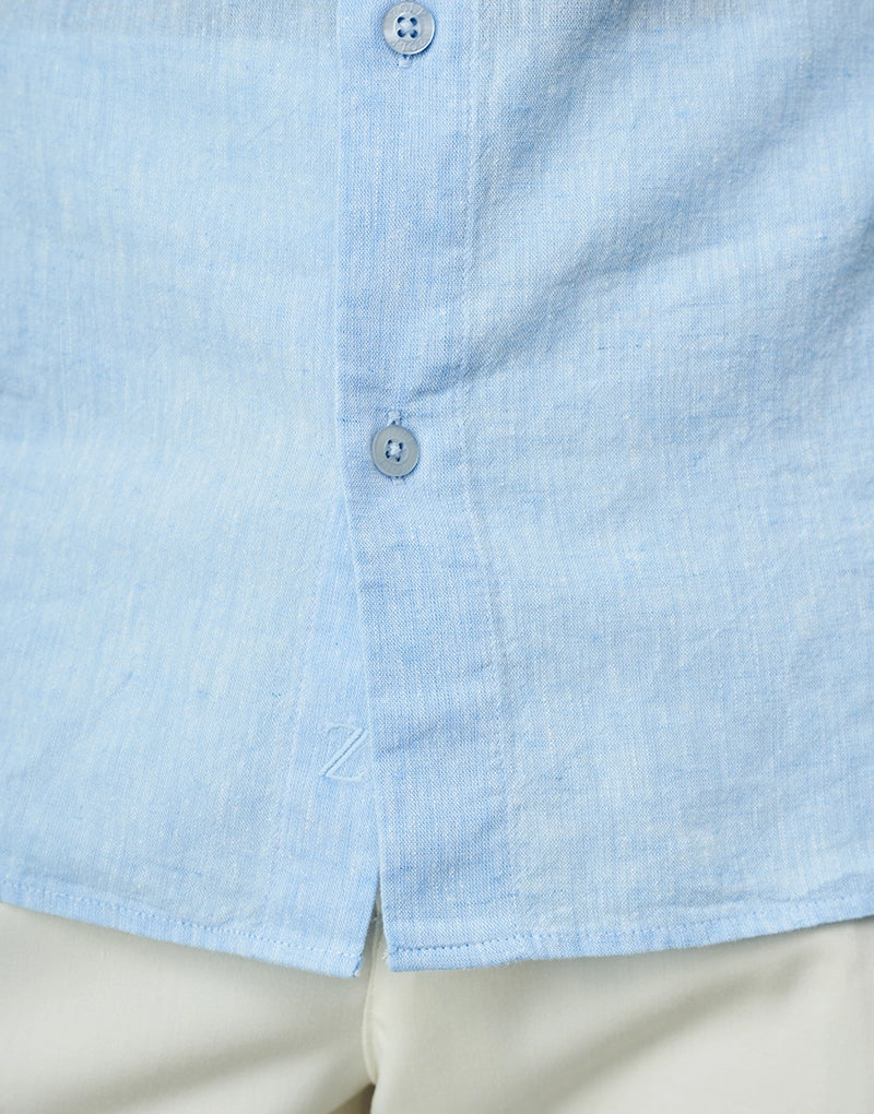 CAMISA DE LINHO MANGA CURTA GOLA ITALIANA AZUL CLARO ZOLF