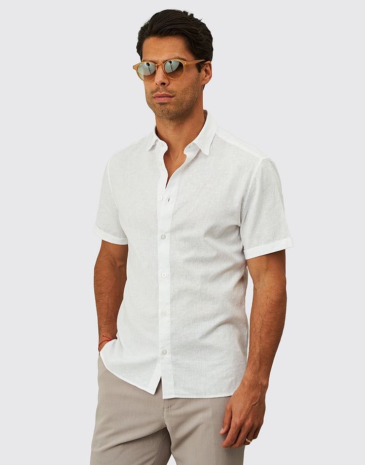 CAMISA DE LINHO MANGA CURTA GOLA ITALIANA BRANCA ZOLF