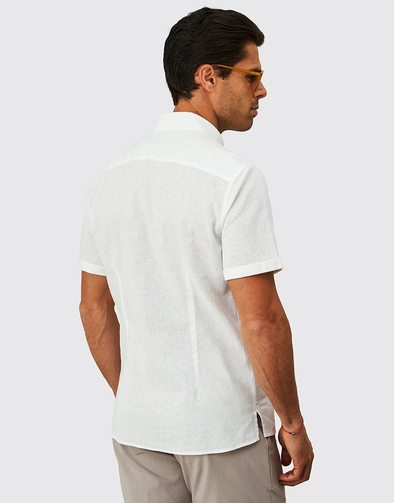 CAMISA DE LINHO MANGA CURTA GOLA ITALIANA BRANCA ZOLF