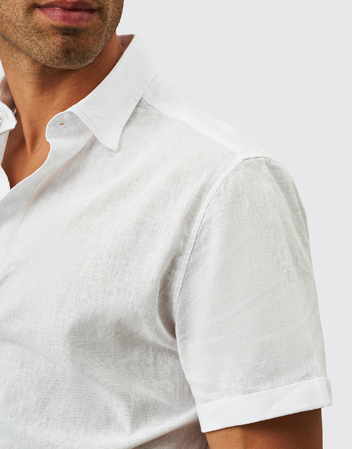 CAMISA DE LINHO MANGA CURTA GOLA ITALIANA BRANCA ZOLF