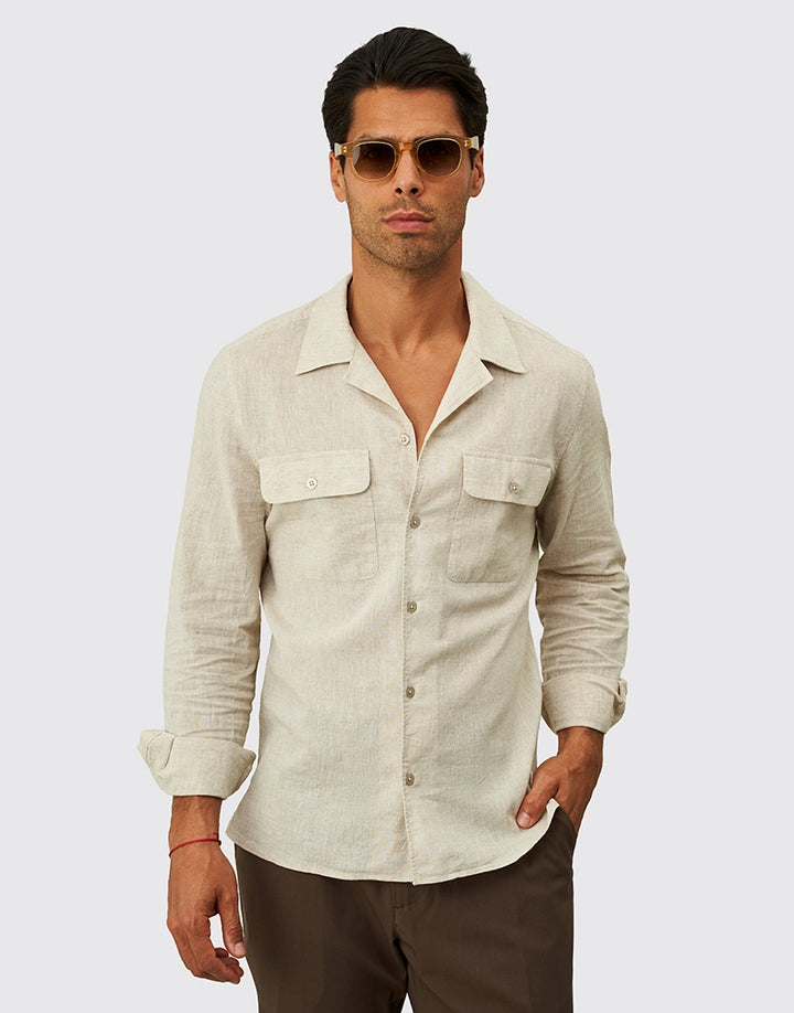CAMISA DE LINHO COM BOLSOS BEGE ZOLF