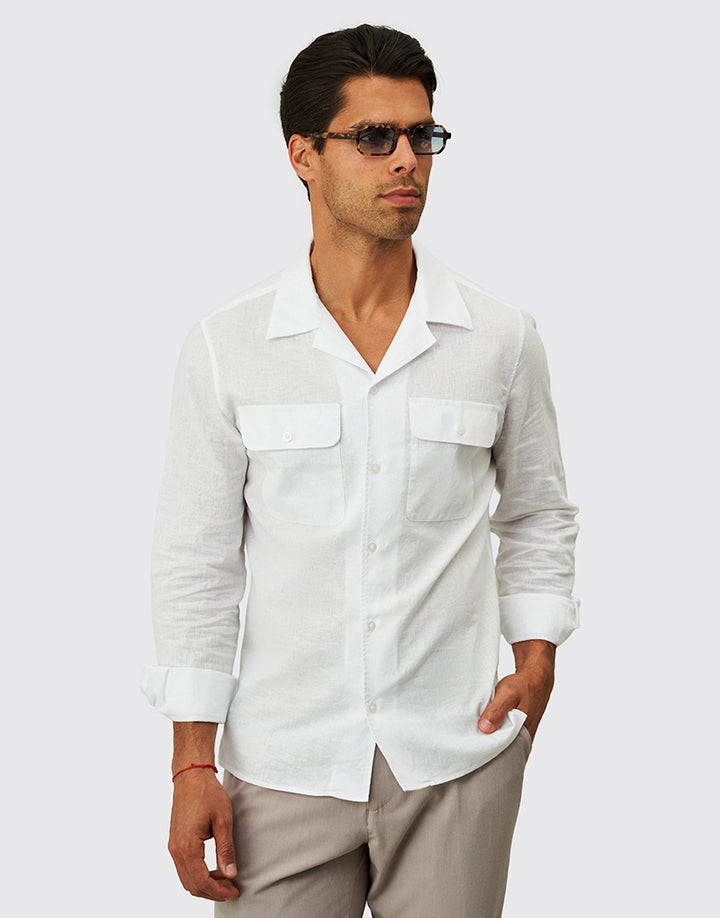 CAMISA DE LINHO COM BOLSOS BRANCO ZOLF