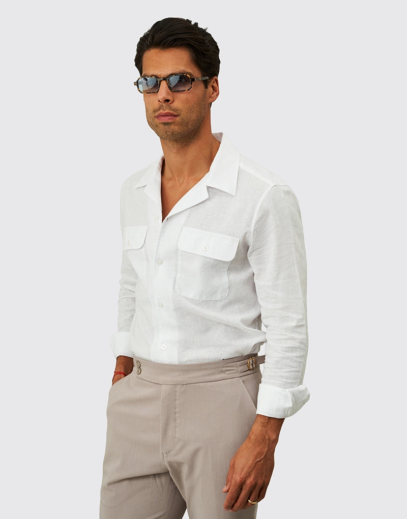 CAMISA DE LINHO COM BOLSOS BRANCO ZOLF
