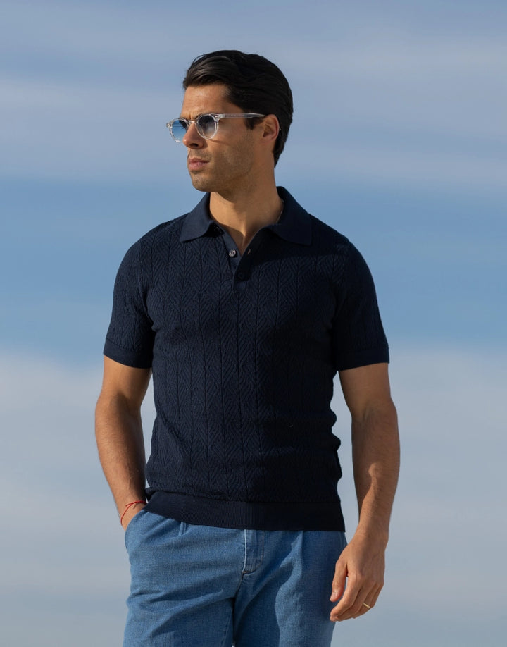 POLO TRICOT ESTRUTURADO COM BOTÕES AZUL ZOLF