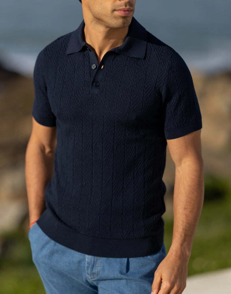 POLO TRICOT ESTRUTURADO COM BOTÕES AZUL ZOLF