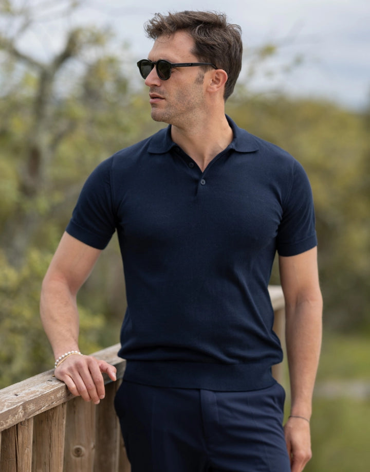 POLO TRICOT MALHA FINA AZUL ZOLF