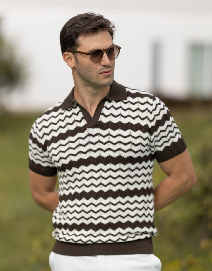 POLO MALHA JACQUARD CACAU ZOLF