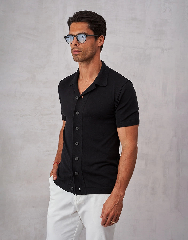 CAMISEIRO TRICOT MALHA FINA PRETO ZOLF