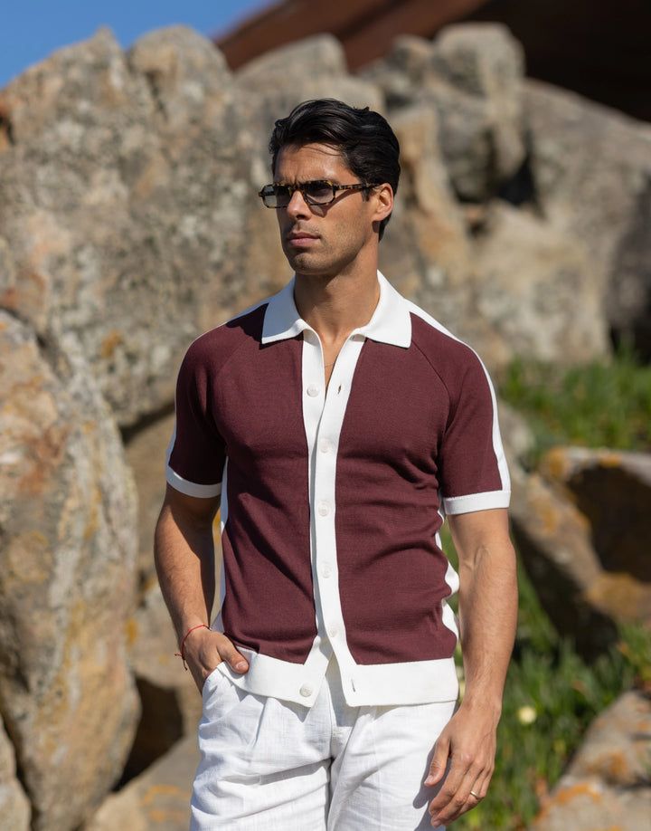 CAMISEIRO EM TRICOT BICOLOR BORGONHA ZOLF