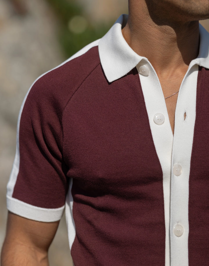 CAMISEIRO EM TRICOT BICOLOR BORGONHA ZOLF