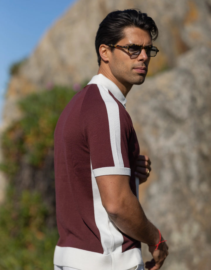 CAMISEIRO EM TRICOT BICOLOR BORGONHA ZOLF