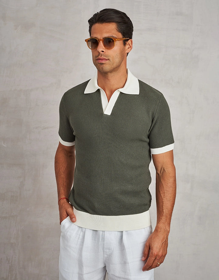 POLO TRICOT TEXTURA BICOLOR VERDE MILITAR ZOLF