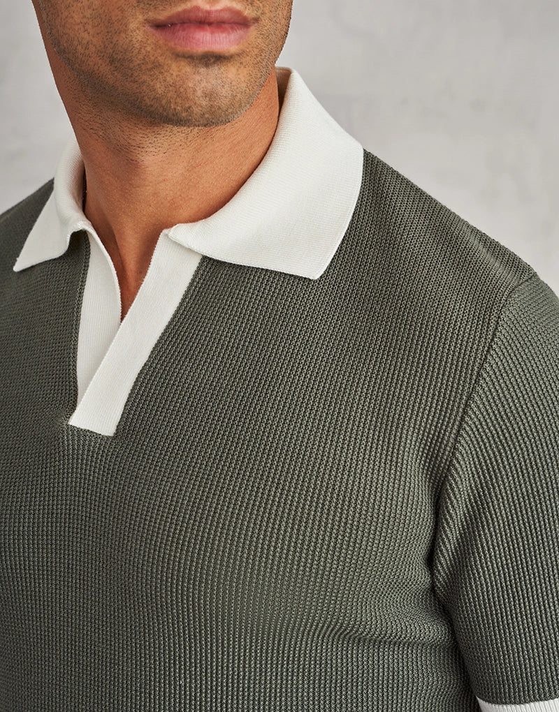 POLO TRICOT TEXTURA BICOLOR VERDE MILITAR ZOLF