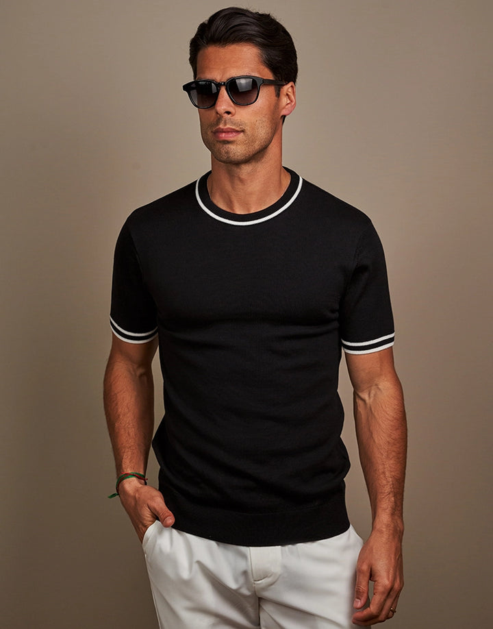 T-SHIRT TRICOT BICOLOR PRETO ZOLF