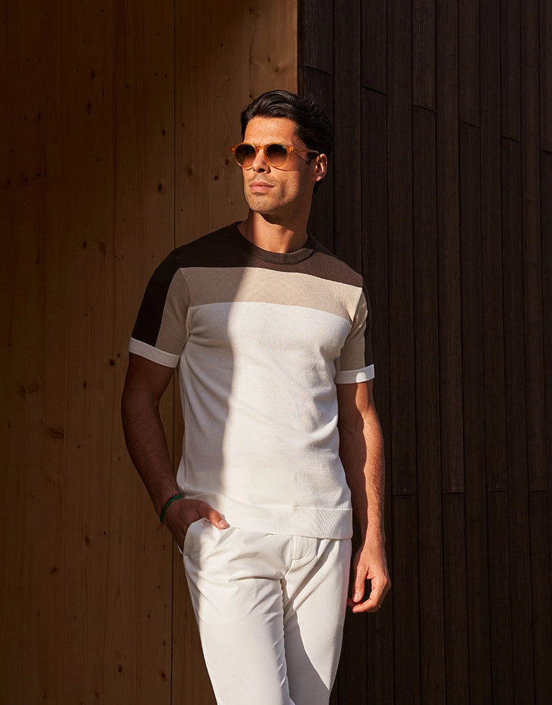 T-SHIRT TRICOT TRICOLOR CACAU ZOLF