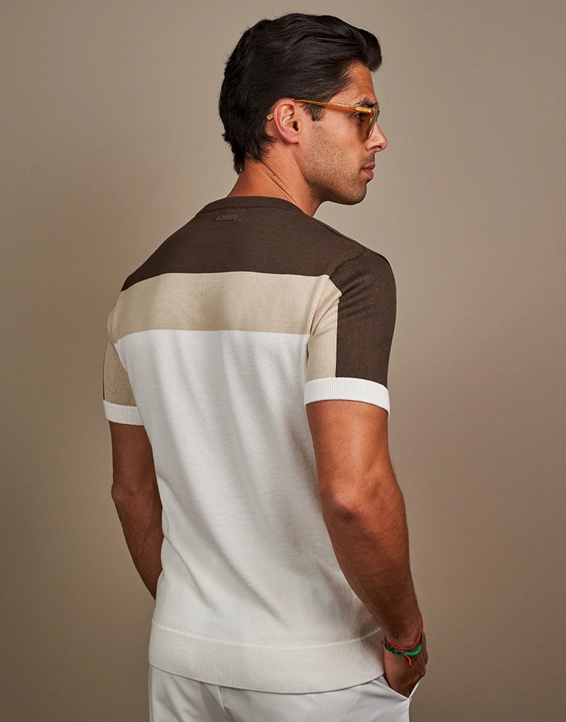 T-SHIRT TRICOT TRICOLOR CACAU ZOLF
