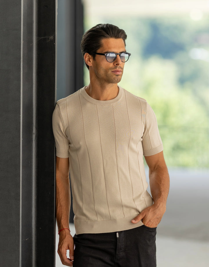 T-SHIRT TRICOT FALSO LISO AREIA ZOLF