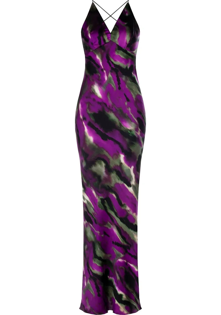VESTIDO LONGO MULTICOR DECOTE EM V RINASCIMENTO