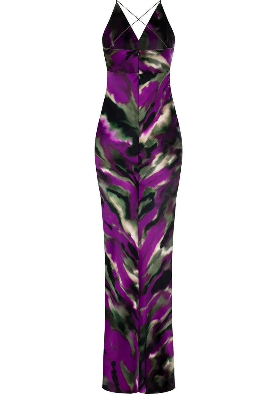 VESTIDO LONGO MULTICOR DECOTE EM V RINASCIMENTO