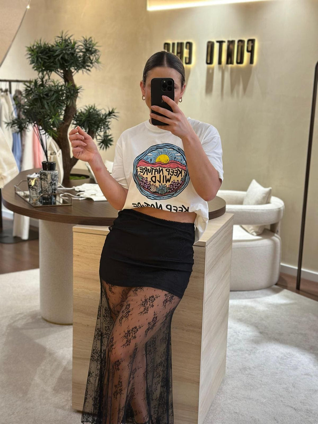 SAIA PRETA TRANSPARENTE PONTO CHIC