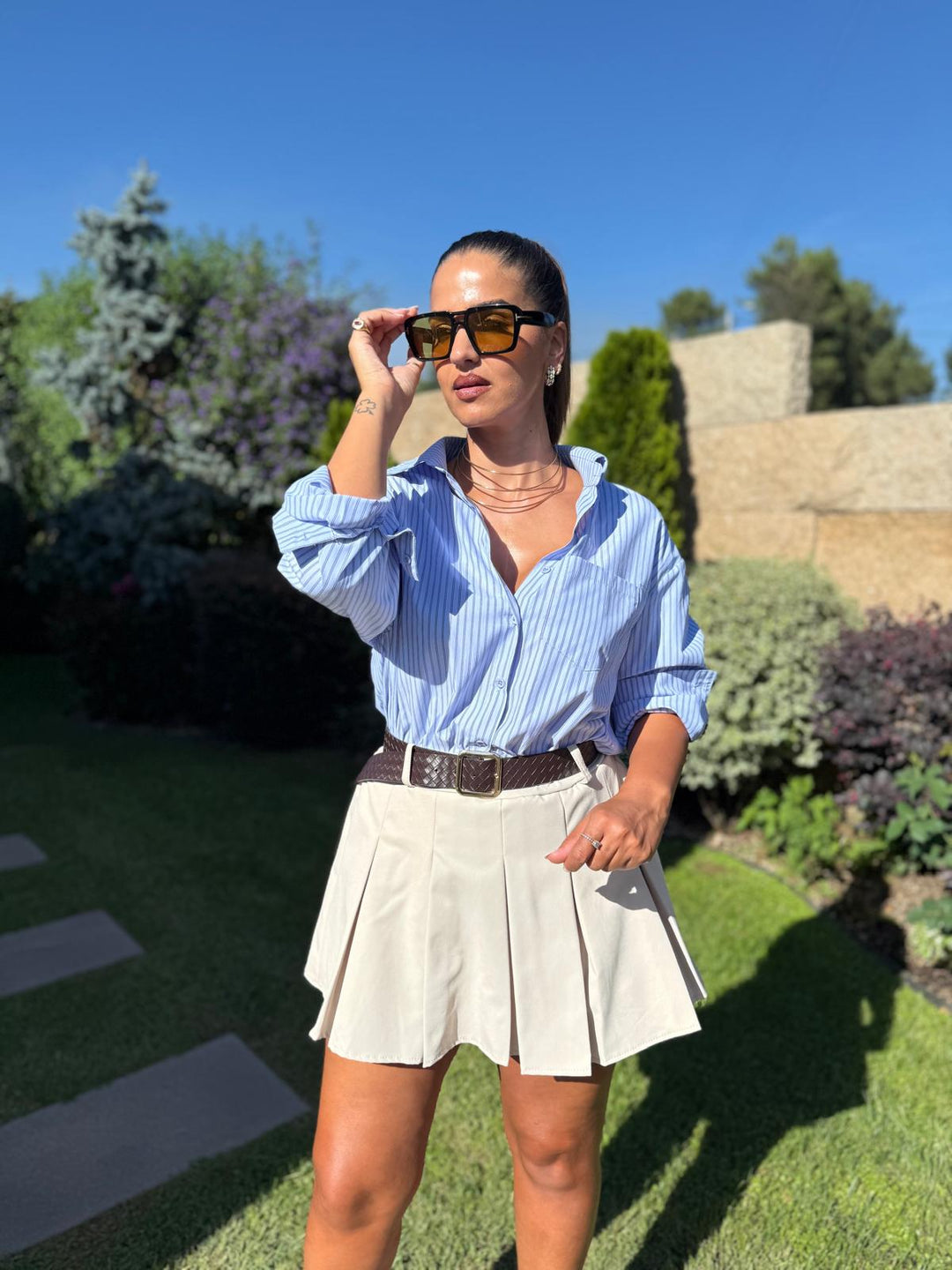 CAMISA AZUL ÀS RISCAS PONTO CHIC