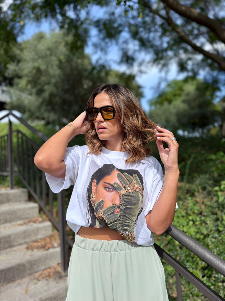 T-shirt branca oversized com estampado Imperial | Ponto Chic